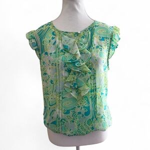 Jessica Green Multi-Pattern Ruffle Cap Sleeve Blouse